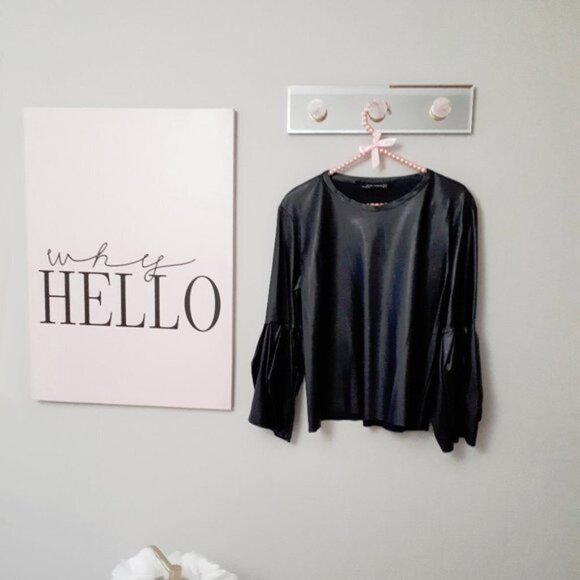 Preloved Zara black faux leather bell sleeve top, XS - Picture 4 of 9